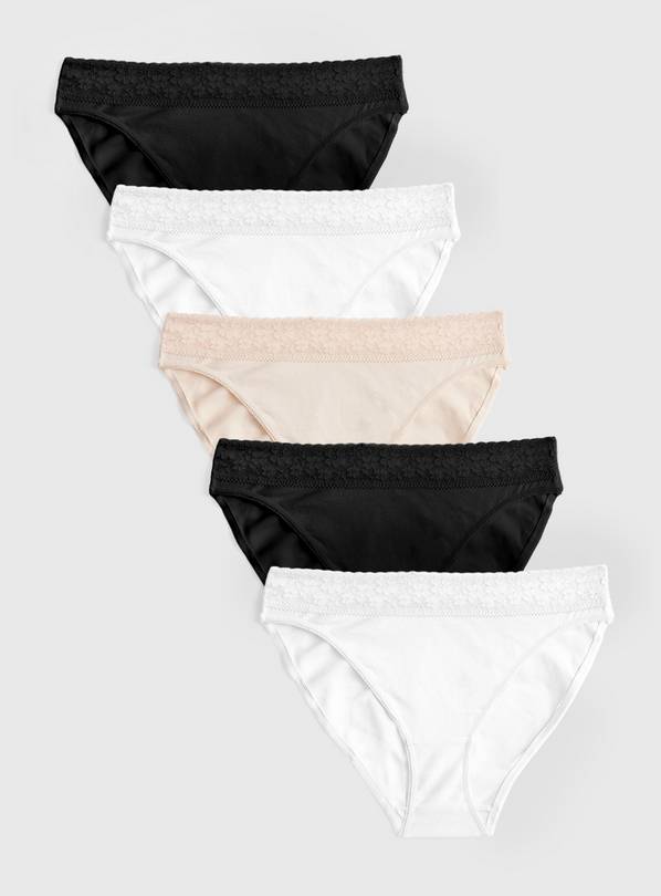 Black, White & Nude Lace High Leg Briefs 5 Pack 14